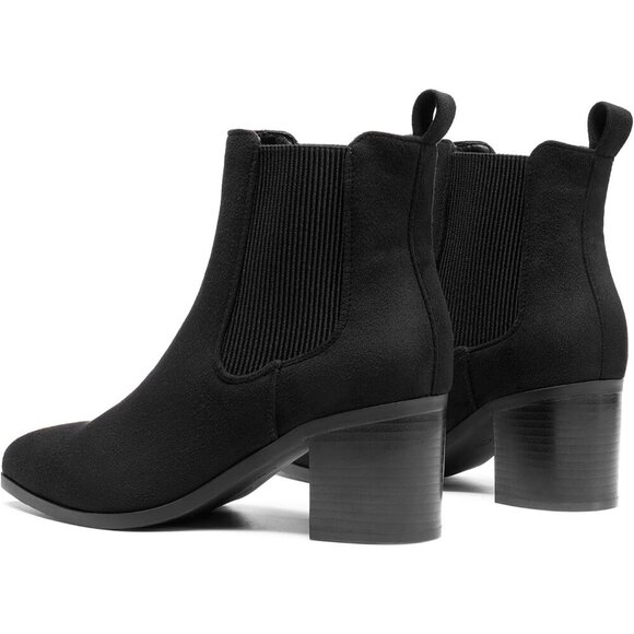Women's Faux Suede Chelsea Ankle Boots Low Block Heel Pointed Toe Fall Shoes - Picture 4 of 8